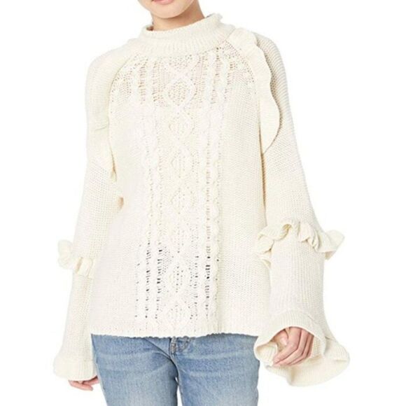 BB Dakota Cable Knit Ruffle Bell Sleeve Sweater Size Small Oversized - Picture 8 of 8